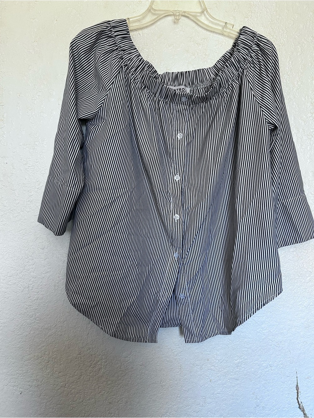 KONTROL Striped Off-Shoulder Button-Front Women's Top - Black & White Striped